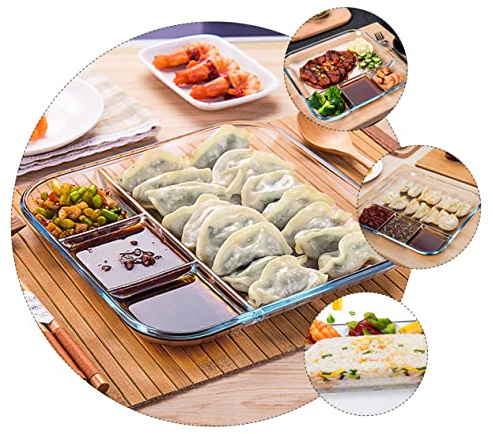 Cabilock Plato De Cristal Diseño De Alimentos Separados Plato De Vidrio Para Frutas y Alimentos Para Hogar