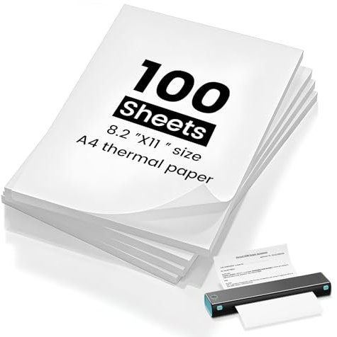 (100 Blatt) Thermopapier A4, kompatibel mit den meisten A4 Thermodruckern, schnelltrocknendes a4 Thermopapier, BPA-frei, Thermodrucker Papier für Dokumenten, Webseiten und Fotos.