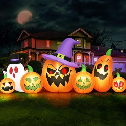 Danxilu 244cm XXL Halloween Aufblasbar Kürbis mit Geist Outdoor Deko | Aufblasbare Figuren Dekoration mit LED-Beleuchtung für Garten Draußen Rasen Terrassen Party Vorgarten Innen