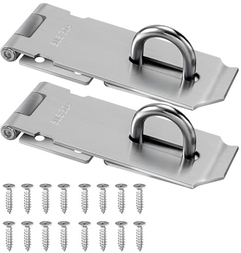 Heavy Duty Hasp and Staple 4 Inch 304 Stainless Steel Pack of 2 | Padlock Latch For Shed Door Gate; Security Lock Clasp With Screws; Brushed Silver For Outdoor Garden