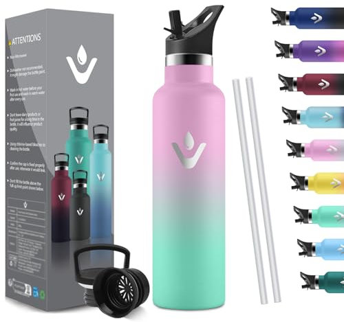 HoneyHolly Trinkflasche Edelstahl, 750 ML BPA-Frei, Thermosflasche, Auslaufsichere Isolierflasche Doppelwandig, Wasserflasche, Thermobecher mit Strohhalm, Trinkflasche Kohlensäure Geeignet