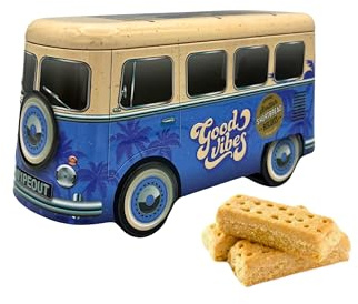 Blue Camper Van Shortbread Biscuit Tin, 320g Scottish Shortbread, Collectible Retro VW Volkswagen Design