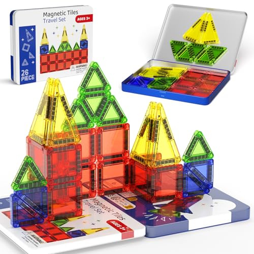 Piastrelle magnetiche da viaggio | 26 pezzi mini di blocchi magnetici da viaggio | Giocattoli STEM Montessori | Giocattoli magnetici viaggio per Ragazzi Ragazze 3+ anni