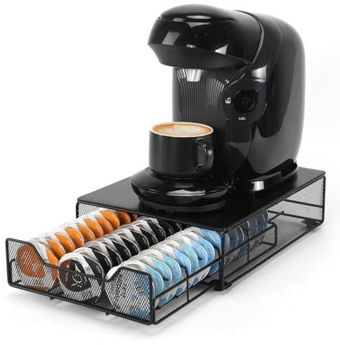 SYSYLY Soporte para cápsulas de café compatible conTassimo, Cajón para cápsulas de café, Organizador para guardar 48 cápsulas, Ideal para espacios pequeños, negro.
