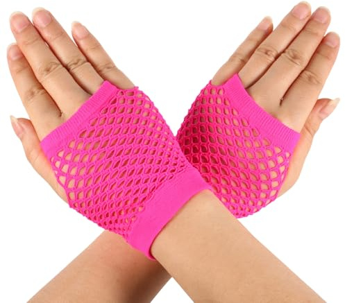 Näthandskar, Korta Nylonnäthandskar Fingerlösa Punkaccessoarer Coola Emokläder Gothaccessoarer för Kvinnor Halloweenfest (Rosa)