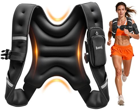 Renoj Weighted Vest for Women Men: Available in 6lb/8lb/10lb/11lb/12lb/14lb/16lb/20lb Fixed Weights for Walking, Running, Training, Exercise, Weight Loss - With Reflective Strips and Storage Pocket