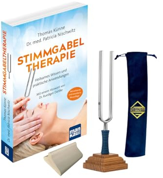 Barthelmes OM Stimmgabel (136,10 Hz Jahreston) im Set, Buch „Stimmgabeltherapie“ – Praxisbuch inkl. Sockel, Anschlaghilfe & Samttasche – Klangtherapie & Phonophorese Set, Made in Germany