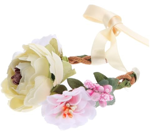 ibasenice Coroncina Fiori per Animali Domestici in Beige Xs Fascia Floreale Elegante per Cani Gatti Conigli e Criceti Accessorio Fotografico per Feste e Occasioni Speciali