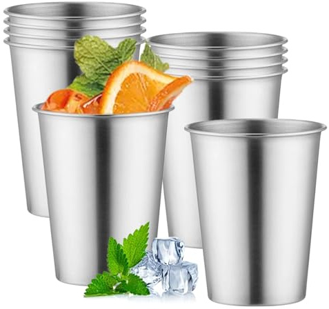 PORFOYO Lot De 10 Gobelets En Acier Inoxydable: Gobelet Empilable En Métal, Sans Poignée, Gobelets De Camping Pour Le Randonnée, La Camping, Les Activités En Plein Air, L'intérieur 350 Ml