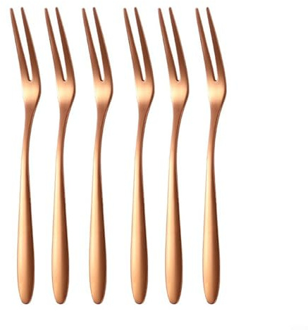 6 st rostfritt stål minigafflar frukt- och efterrättsplektrum för mellanmål för fester (roséguld)