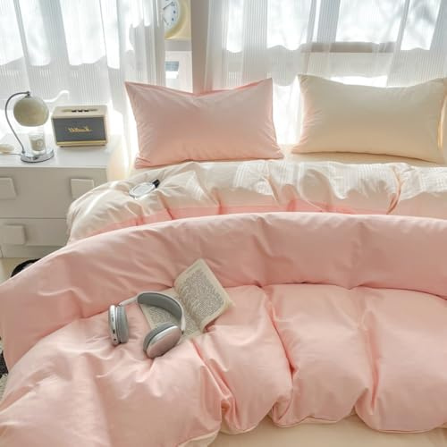 Covebett Housse de Couette 200x200 cm Rose et Blanc Reversible Parure de lit Adulte 2 Personnes Moderne Rose Clair en Microfibre Linge de lit avec Fermeture Éclair et 2 Taie d'oreiller 65x65cm