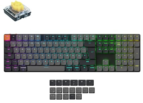 Keychron K5 Version 2 QMK Kabellose mechanische Tastatur, ultraflach, 100%-ISO-DE-Layout, Hot-Swap-fähig, RGB, Bluetooth 5.2/USB-C, QWERTZ-Tastatur für Mac/Windows/Linux, Low-Profile Banana Switch