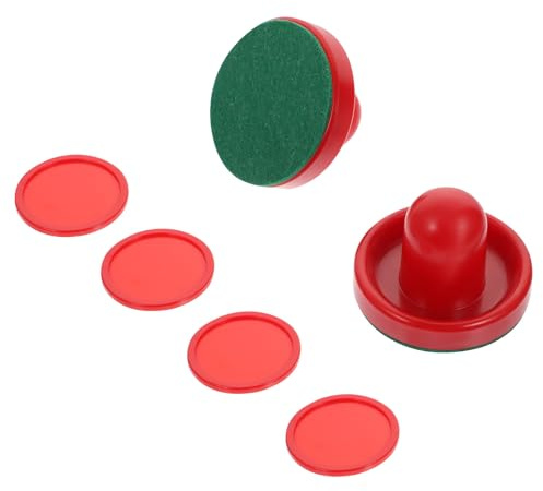 PLAFOPE Set de Accesorios para Hockey de Aire para Mesa, Discos Rojos de 51 Mm y Empujadores de 76 Mm, 2 Empujadores y 4 Discos, Plástico Resistente y Almohadillas de Felpa para