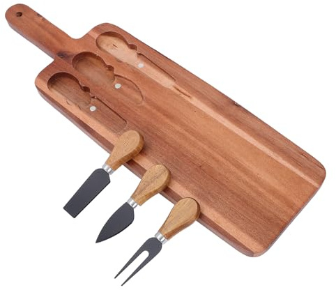 PAMINGONO Set Tagliere per Formaggi in Legno con Coltelli di Precisione, Vassoio da Portata per Salumi e Carne, per Buffet e Feste, Elegante Tagliere per Cucina e Picnic