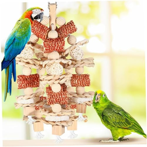 Papageienspielzeug für große Vögel, 41, 9 cm großes hängendes Kau- und Kletterspielzeug mit Maiskolben, sicheres Vogelspielzeug aus Naturholz für Papageien, Aras, Kakadus, Holzfarbe, Papagei für große