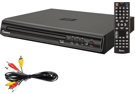Impecca DVHP9109 Compact DVD Player for TV w/USB Input/AV, Multi-Region, AV Cables and Remote Control Included, Supported Built-in PAL/NTSC System,