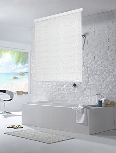 Rapid Teck Halb-Kassetten Duschrollo 80 cm x 240 cm in verschiedenen Designs - Duschvorhang mit Seilzug – moderner Badewannenvorhang – platzsparendes Duschvorhang Rollo