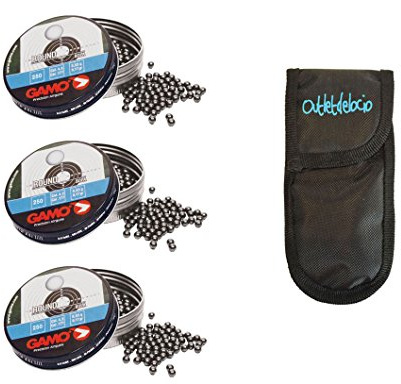 Outletdel ocio Pack 3 latas de 250 perdigones Round Bola 4,5mm. + Funda portabalines. 3-50523/23054