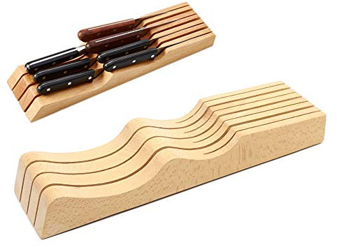 Porte-couteau à tiroir en bois avec 7 rainures pour la boîte de rangement pour rack de couteau de cuisine