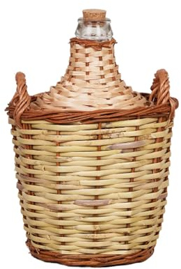 Garrafa Cristal Boca Estrecha Forrada Caña y Mimbre 4L Ref M1037CM-4 | Garrafa artesanal de vidrio reciclado forrada con caña y mimbre, fabricada en España con tapón de corcho natural.