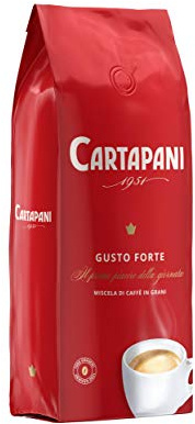 Café Cartapani, GUSTO FORTE en grains, mélange classique fort, corsé et crémeux, pour machine à café, paquet 1kg