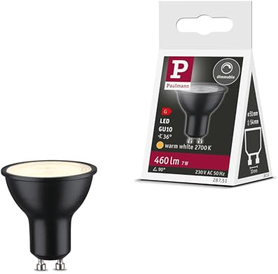 Paulmann 28751 LED Lampe Reflektor RAL9004 7W dimmbar Leuchtmittel Schwarz matt effizientes Licht Warmweiß 2700K GU10