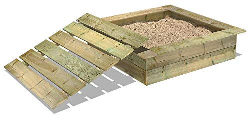 WICKEY Sandkasten Holz Sandkiste King Kong 120x120 cm mit Deckel für Kinder, Buddelkiste, Spielplatz im Garten aus Holz, langlebiger Abenteuerspielplatz für Kinder