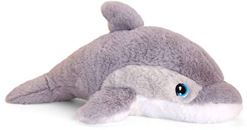 HDmirrorR tachi Kuscheltier Delfin Grau, Großer Plüschtier Meeressäuger 25 cm, Kindersicheres Stofftier liegend