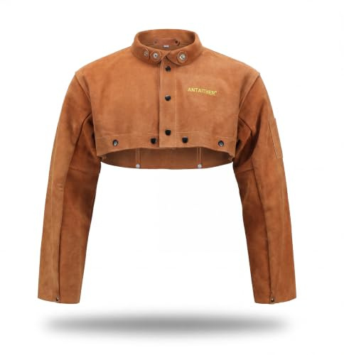 ANTAITHER Leather Welding Cape Sleeve, Welder Jacket, Brown XL