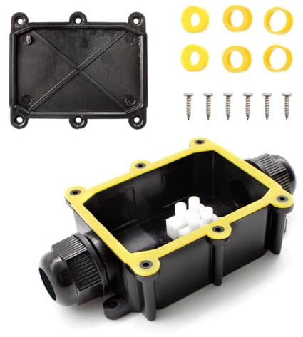 TIANLIN IP68 Wasserdicht Abzweigdose, 2 Wege Kleine Verteilerdose Schwarz mit Zubehör, Kabelverbinder Wasserdicht für 4-15mm Erdkabel Außen