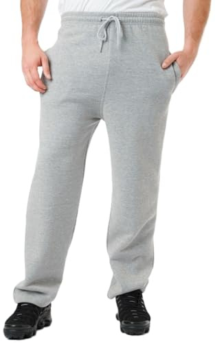 LABEL APPAREL Men's Fleece Open Hem Joggers 290 GSM Heavy Weight Sweatpants Warm Winter Bottoms Lined Casual Tracksuit Pants Jogging Trousers with Zip Side Pockets Plus Size S–8XL (Large, Grey)