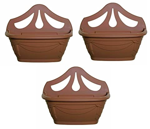 Fence Wall Planter Plant Flower Basket Pot Container Venetian Garden Box Plastic UK (Wall Planter 31 cm Terracotta, 3)