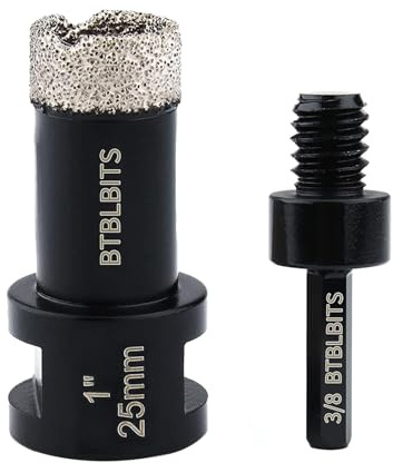 BTBLBITS Dry Diamond Core Drill Bit 1 Inch (25mm) 5/8-11 Thread Tile Drill Bits Vacuum Brazed Angle Grinder Diamond Hole Saw for Porcelain Ceramic Granite Marble Brick with 3/8” Hex Shank Drilling