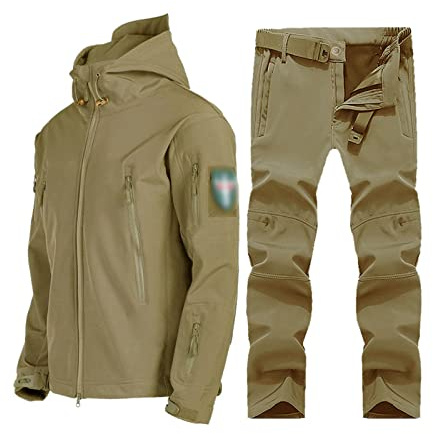 Skiddräkter för män. Herr vinter utomhus sport plysch och förtjocka skiddräkter Set, Vattentät vindtät 2 delar skiddräkter Set, för snösport, vinterskidsport (Color : Khaki, Size : XL)