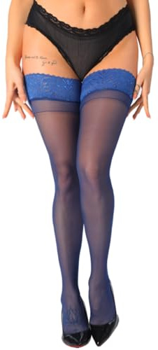 MERYLURE Thigh High Stockings Silicone Lace Top Stay Up Silk Semi Sheer Pantyhose for Women Hold Up Nylon Lingerie
