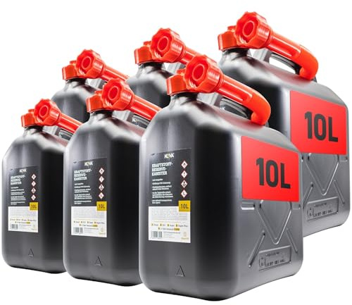 KOVA® 6x Benzinkanister 10L SCHWARZ Dieselkanister Reservekanister Kraftstoffkanister 10 Liter Wasserkanister für Benzin Diesel Wasser AdBlue, Auswahl: 5 20 20L ltr 5L 10-Liter-Kanister & Außgießer