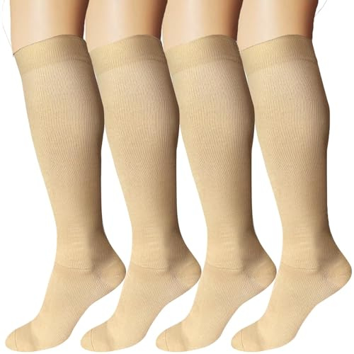 DDOBB Kompressionsstrümpfe Damen und Herren 4 Paar Stützstrümpfe Kompressionssocken Stützsocken Reisestrümpfe für Flug Sport Running Radsport (Hautfarbe, 3XL)