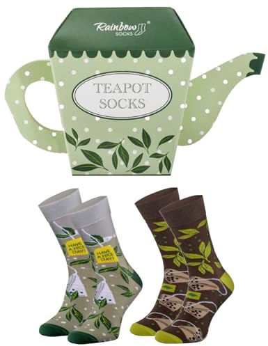 Rainbow Socks - Chaussettes Théière - Chaussettes Nouveauté Hommes Femmes - Chaussettes Cadeau - Teapot Box Socks - 2 paires