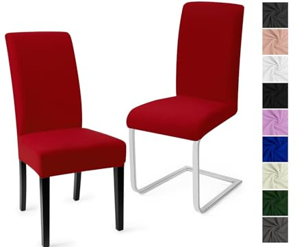 Stuhlhussen 2er Set Stuhlbezüge Moderne Stretch Stuhlhussen Universal Husse Abnehmbare Stuhlbezug Waschbarer Abdeckung Esszimmer Dekoration Spannbezug,für Hotel und Hochzeit Partys(2er Set, Rot)-C