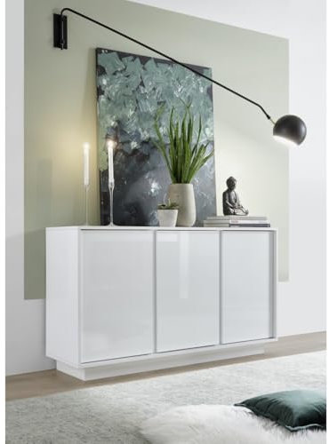PRICE FACTORY just for you Buffet 3 Portes, Collection Cream, Coloris Blanc laqué Brillant, idéal pour Un Salon ou Une Salle à Manger Design