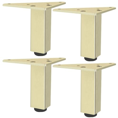 SZLXJMFL Tischbeine Gold, 4er Set Tischbeine, Höhenverstellbar: 6-60cm Sofasfüße Vierkant Schrank Füße Couchtisch Beine Sockelfuß Tischfüße Aluminiumlegierung Mit Schrauben-10cm/4
