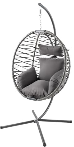 Hängesessel Ibiza - 110x68cm - anthrazit - Polyrattan mit Kissen | Gartensessel, hohe Belastbarkeit, outdoor-geeignet, waschbare Bezüge, wetterfest, hoher Komfort