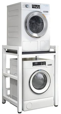 Support de sèche-linge réglable en hauteur – Kit d'empilage avec capacité de charge de 400 kg – Support de rangement pour lave-linge à chargement frontal et sèche-linge (cadre blanc + noir)