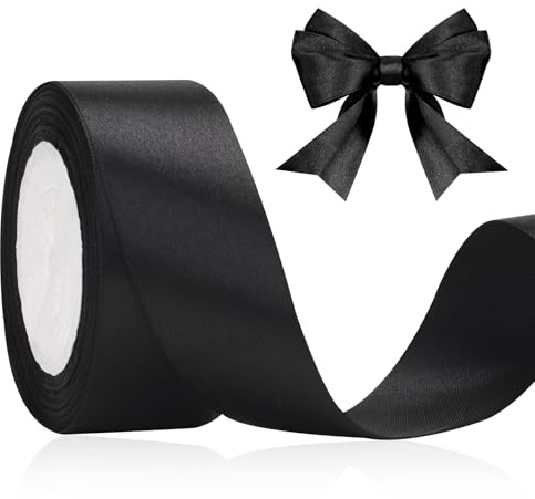 KINGLAKE 40mm Satinband Geschenkband Schwarz - 22m Schleifenband, Seidenbänder, Geschenkbänder Stoffband, Seidenband, Ribbon Band, Dekobänder für Schleifen, Hochzeit, Halloween, Basteln