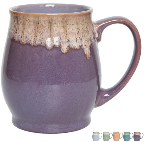 Bosmarlin Extra Large Ceramic Coffee Mug, 24 Oz, Dishwasher and Microwave Safe, Big Oversized Tea Cup, Reactive Glaze (Deep Purple)