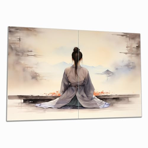Wallario Herdabdeckplatte/Spritzschutz aus Glas, 2-teilig, 80x52cm, für Ceran- und Induktionsherde, Morgenstille