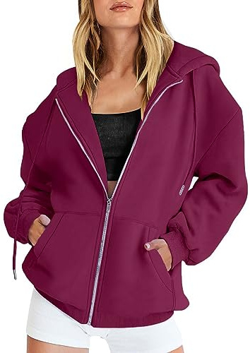 womens hoodies trendy Zip Up Hoodie Women Oversized Sweatshirts Lightweight Y2K Jacket Trendy Fleece Cropped Hooded Pullover 2024 Fall Fashion Clothes Purple Prime Big Deal Days October 10-11