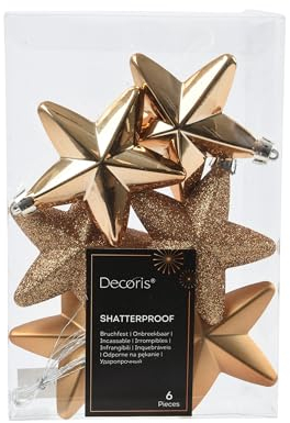 Kaemingk Christbaumschmuck Sterne Kunststoff 7cm x 6 Stück - bruchsichere Christbaumkugeln Weihnachtskugeln Weihnachten - Weihnachtsbaumschmuck - Pekanuss Braun