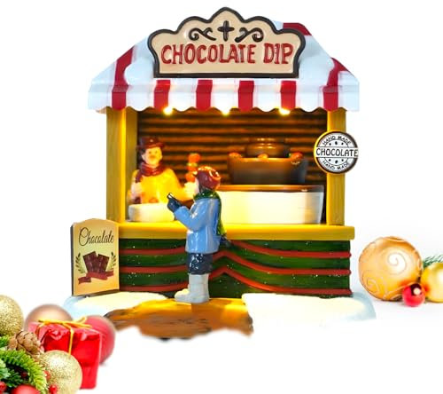 Avilia Bottega Natalizia del Cioccolato Animata e con Luci Led - Villaggio Natalizio - Ideale per Decorare Casa Durante il Periodo Natalizio - Realizzata con Materiali Resistenti - 14x14,5x10cm