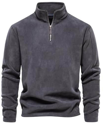 PADOLA Pullover Felpa in Pile da Uomo Maglione Invernale da Uomo con Cerniera a 1/4 Felpa Senza Cappuccio con Manica Lunga Dolcevita Maglione Lavoro Cardigan(Grigio,L)